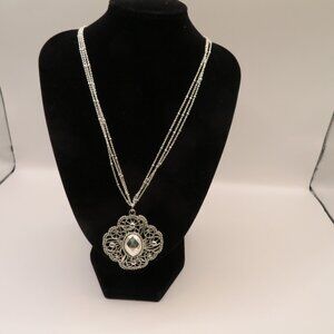 Vintage Avon NRT Silver Tone Multi Strand Necklace with Filigree Pendant